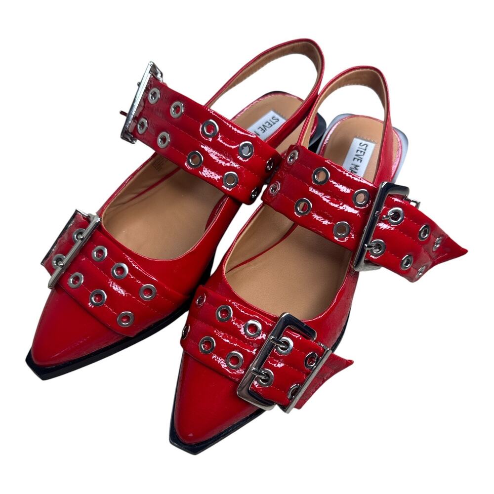 Steve Madden Graya Patent Buckle Slingback Flat Cherry Red Size 8